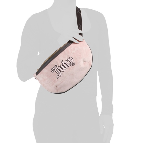 JUICY COUTURE Dusty Blush/Chocol Logo Velour Fanny Bag - Picture 2 of 5